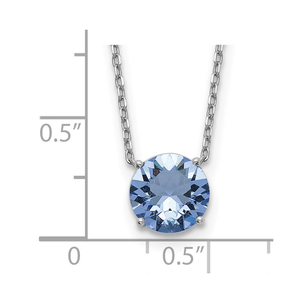 Sterling Silver Rhodium-plated March Blue Crystal wtih 2in ext Necklace