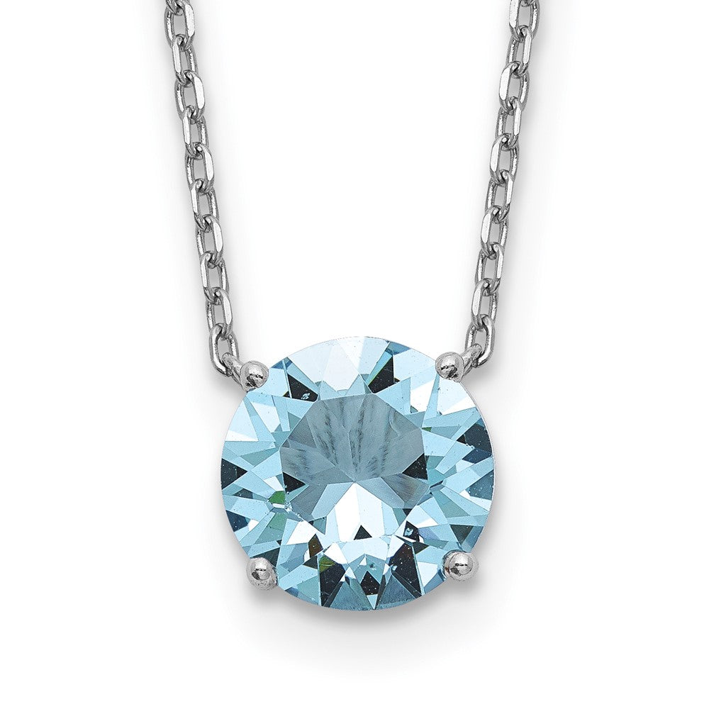 Sterling Silver Rhodium-plated March Blue Crystal wtih 2in ext Necklace