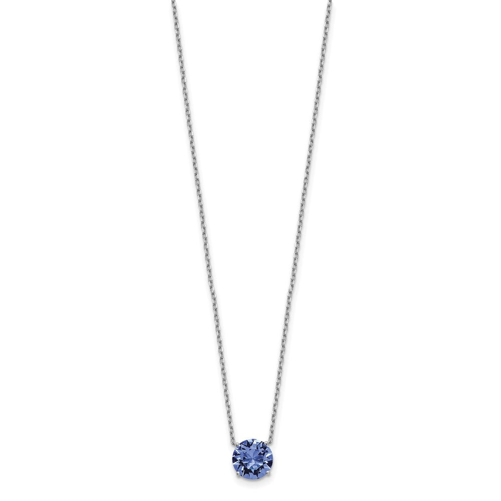 Sterling Silver Rhodium-plated Sept Blue Crystal with 2 inch ext Necklace