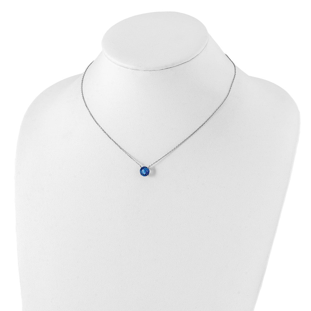 Sterling Silver Rhodium-plated Sept Blue Crystal with 2 inch ext Necklace