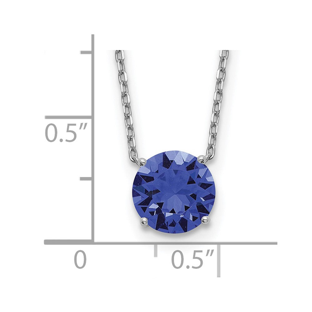Sterling Silver Rhodium-plated Sept Blue Crystal with 2 inch ext Necklace