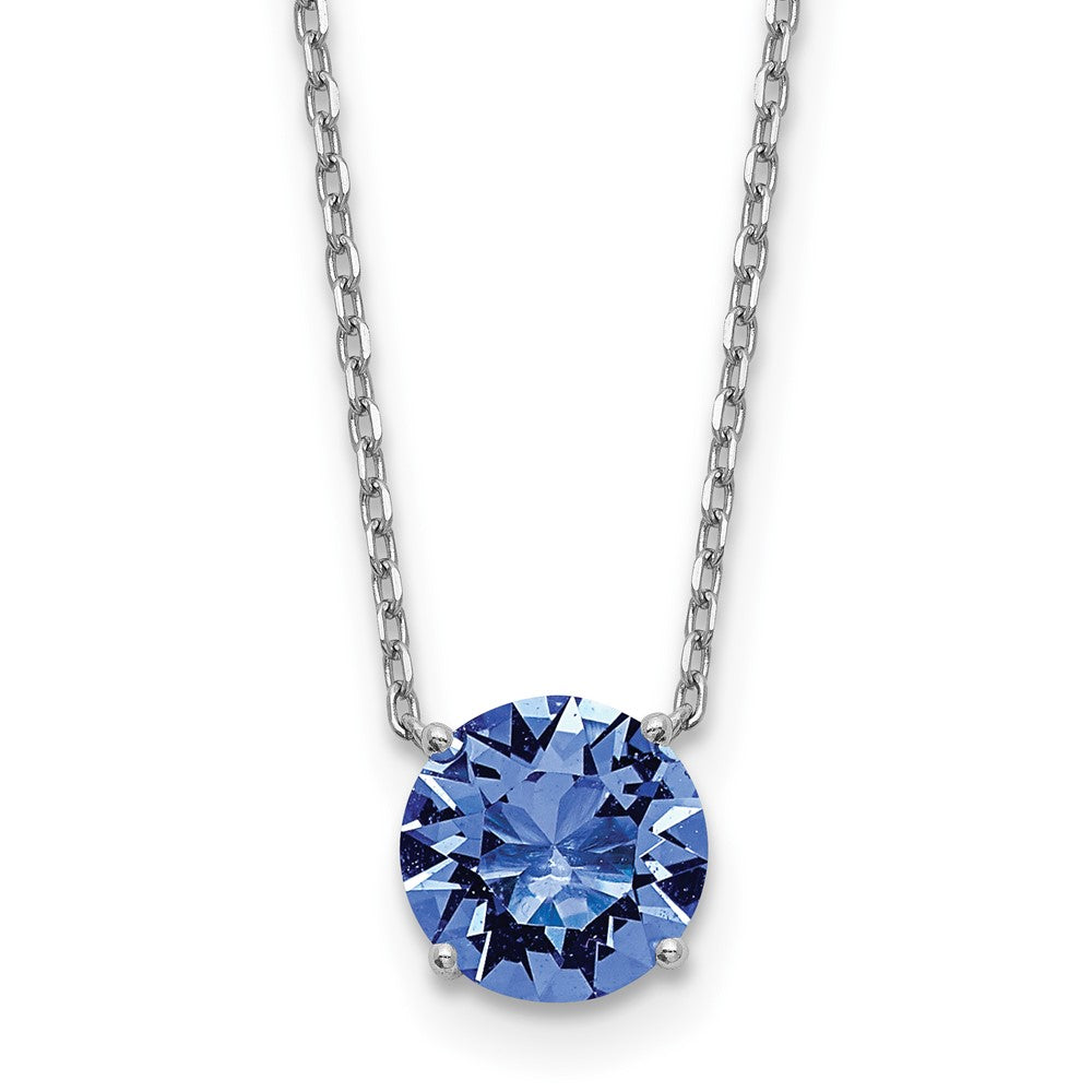 Sterling Silver Rhodium-plated Sept Blue Crystal with 2 inch ext Necklace
