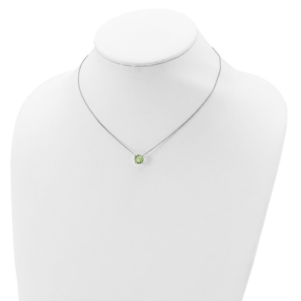 Sterling Silver Rhodium-plated Light Green Crystal with 2 inch ext Necklace