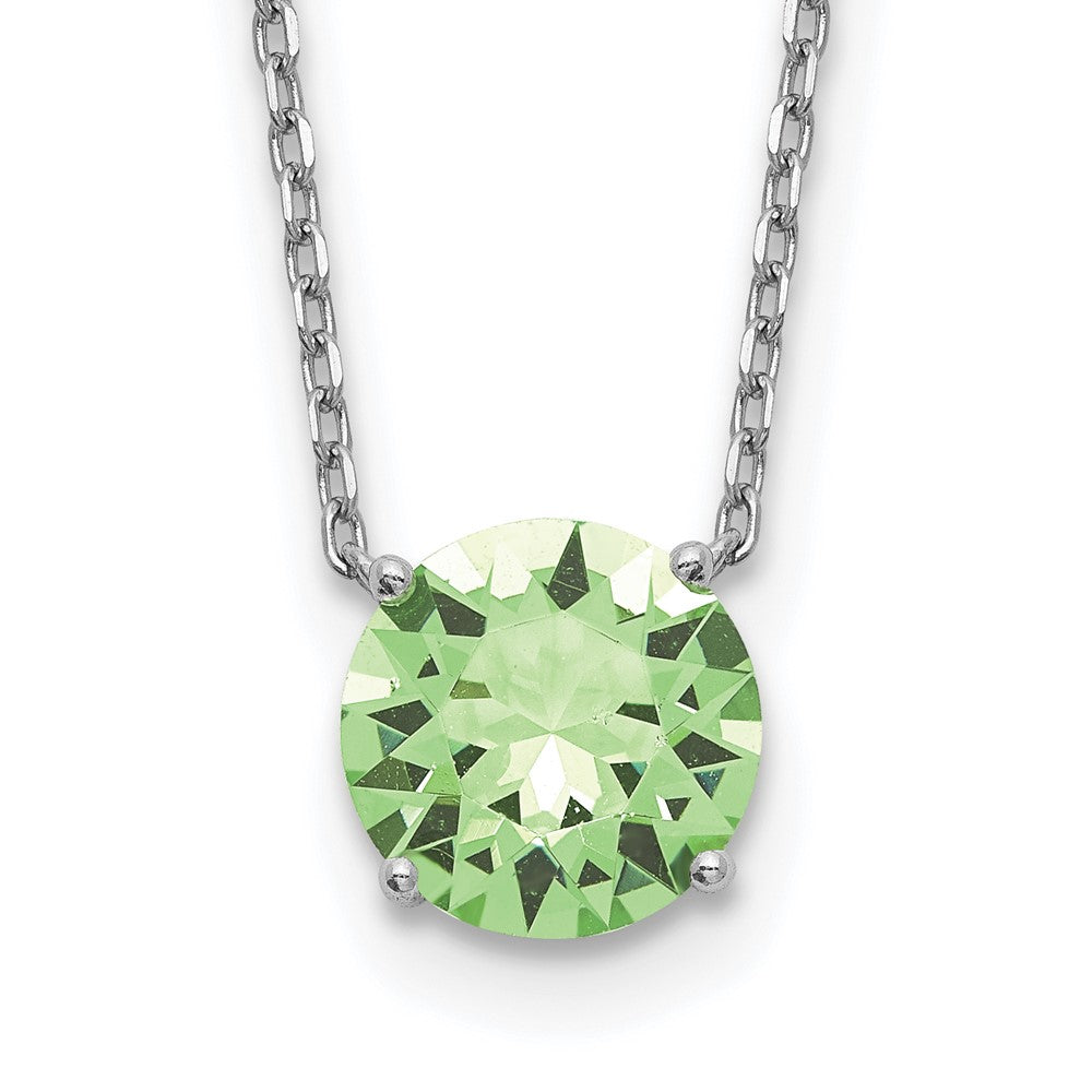 Sterling Silver Rhodium-plated Light Green Crystal with 2 inch ext Necklace
