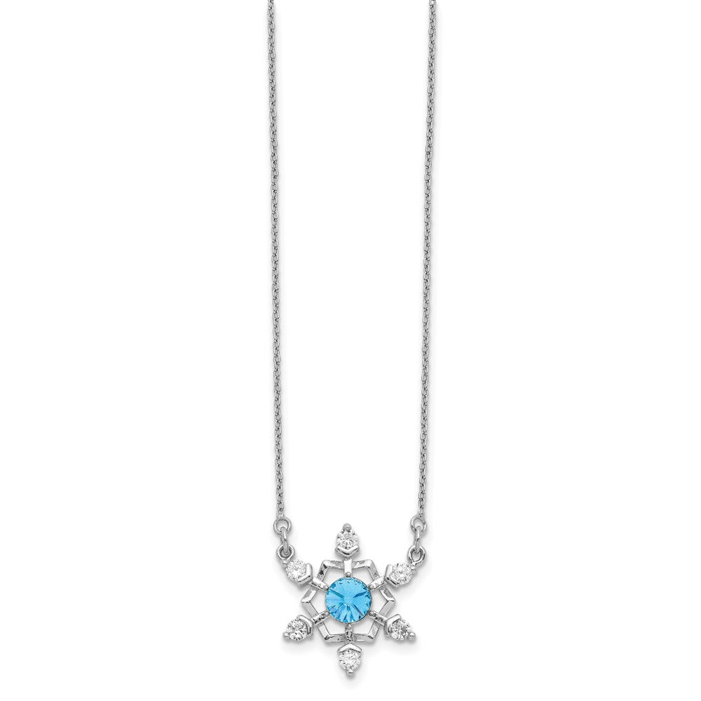 Sterling Silver RH-plated Blue/Clear Crystal Snowflake w/2in ext Necklace