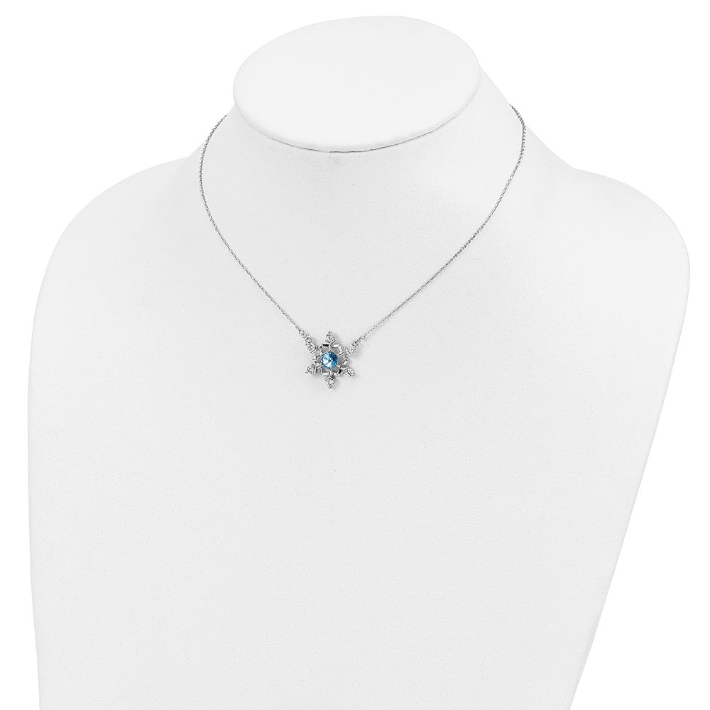 Sterling Silver RH-plated Blue/Clear Crystal Snowflake w/2in ext Necklace