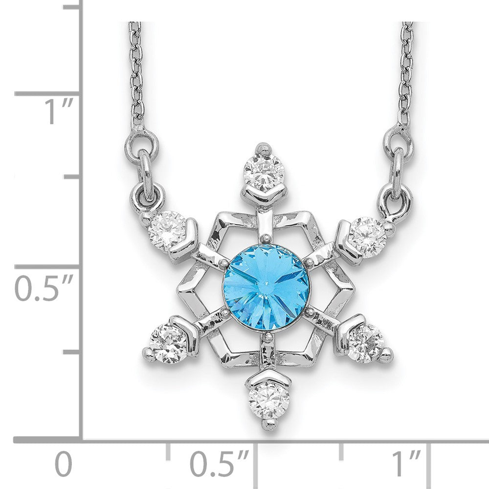 Sterling Silver RH-plated Blue/Clear Crystal Snowflake w/2in ext Necklace