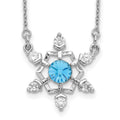 Sterling Silver RH-plated Blue/Clear Crystal Snowflake w/2in ext Necklace