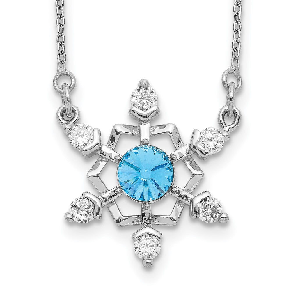 Sterling Silver RH-plated Blue/Clear Crystal Snowflake w/2in ext Necklace