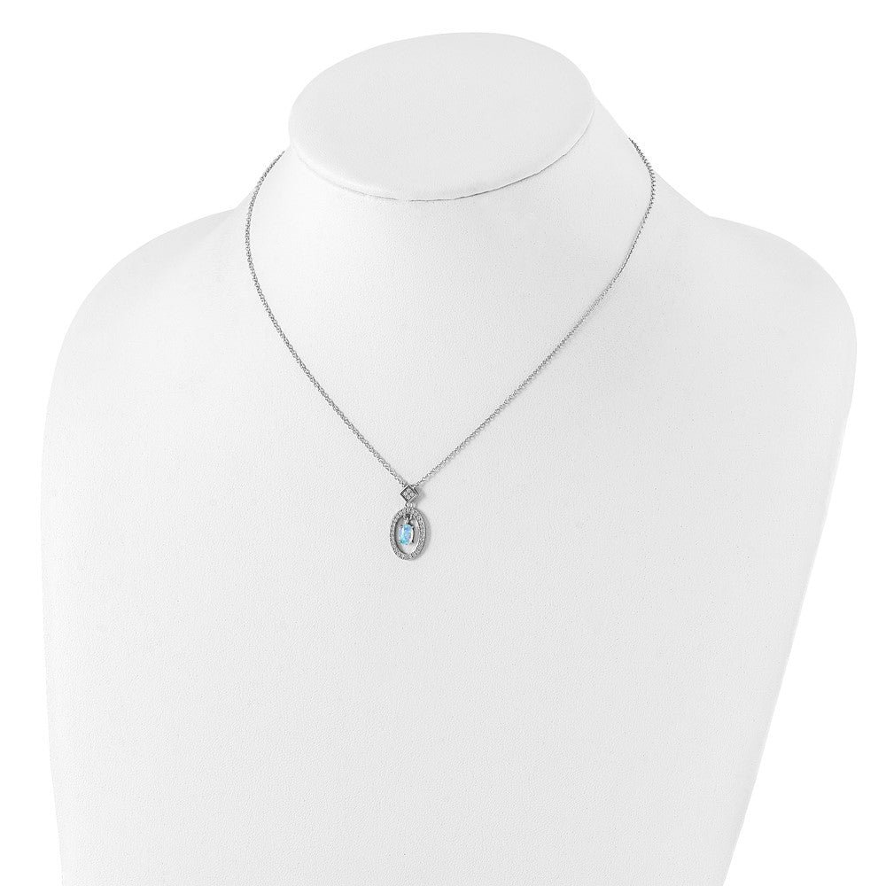 Sterling Silver Rhod-platd Created Opal and CZ w/ 2in ext. Necklace