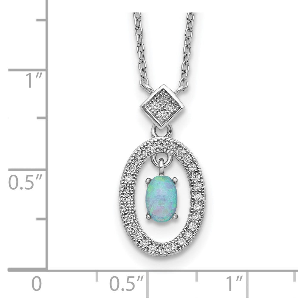 Sterling Silver Rhod-platd Created Opal and CZ w/ 2in ext. Necklace
