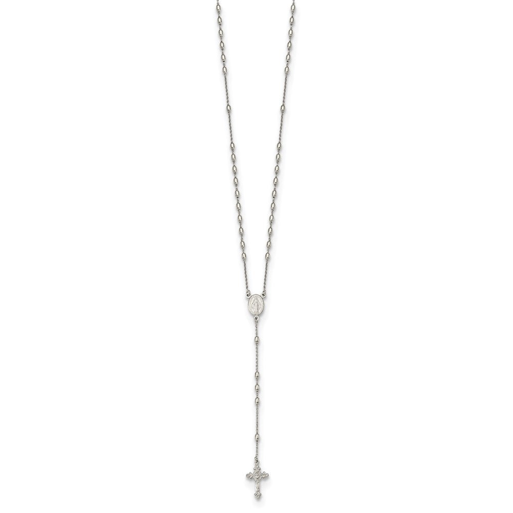 Sterling Silver Rhodium-plated Beaded Rosary18 inch w/1.25in ext Necklace