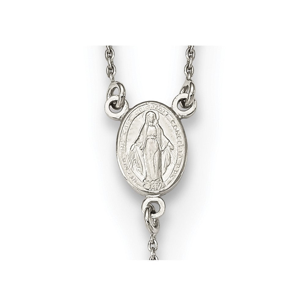 Sterling Silver Rhodium-plated Beaded Rosary18 inch w/1.25in ext Necklace