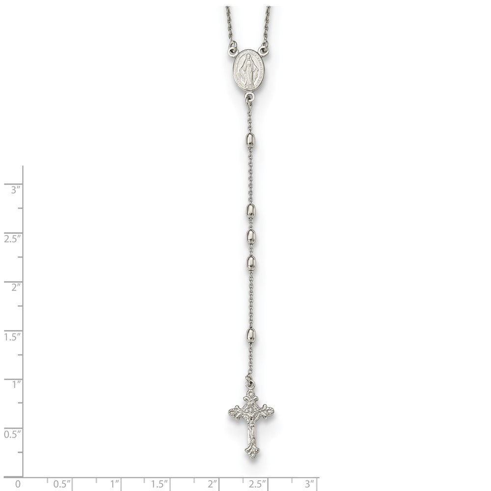 Sterling Silver Rhodium-plated Beaded Rosary18 inch w/1.25in ext Necklace