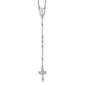 Sterling Silver Rhodium-plated Beaded Rosary18 inch w/1.25in ext Necklace