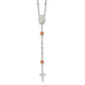 Sterling Silver RH-plated Beaded Rosary with Rose-tone Roses Necklace
