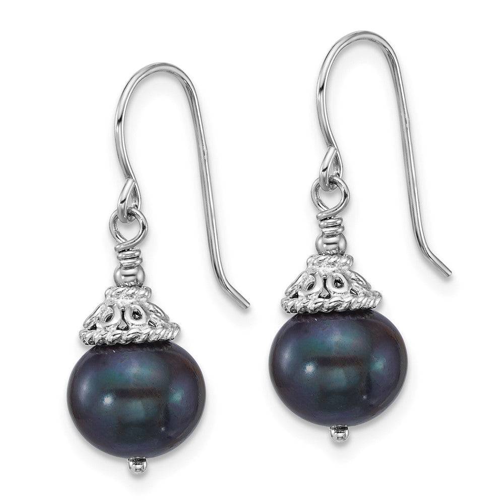 Sterling Silver Rh-plated Black FWC Pearl 18in Necklace/Earrings Set