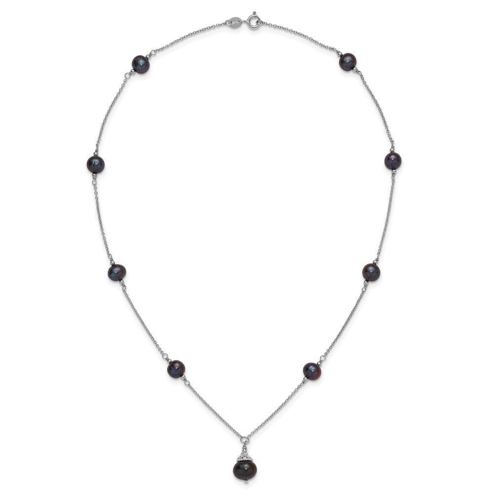 Sterling Silver Rh-plated Black FWC Pearl 18in Necklace/Earrings Set