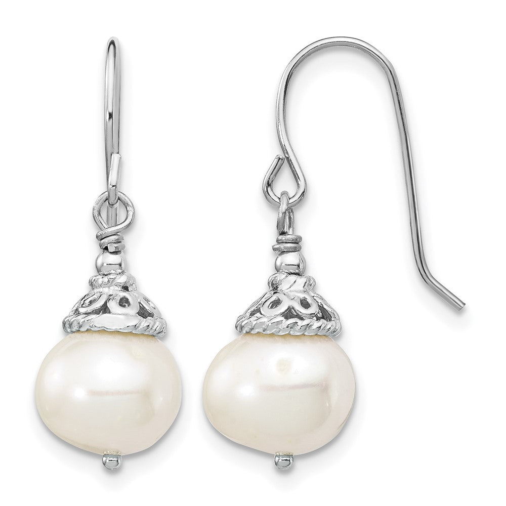 Sterling Silver Rhodium-plated 9-10mm FWC Pearl Necklace/Earrings Set