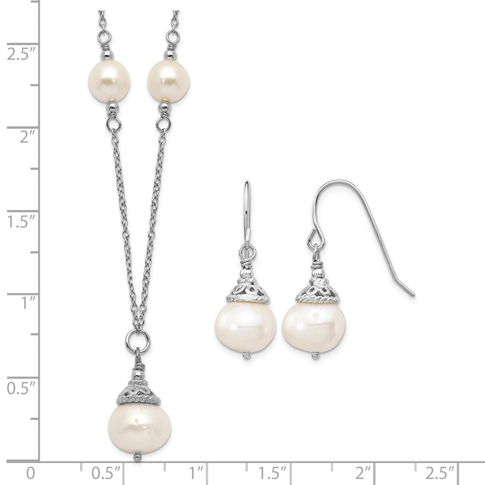 Sterling Silver Rhodium-plated 9-10mm FWC Pearl Necklace/Earrings Set