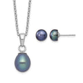 Sterling Silver Rhodium-plate FWC Black Pearl Necklace/Earrings Set