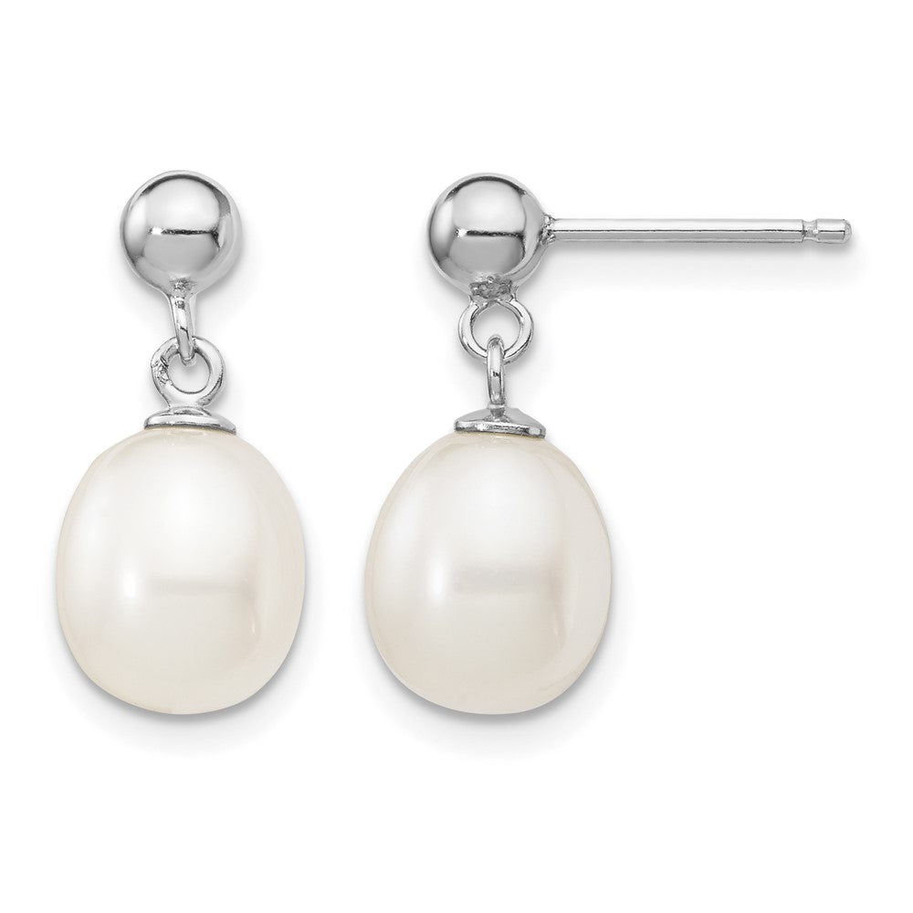 Sterling Silver Rhodium-plated 8-9mm FWC Pearl Necklace/Earrings Set
