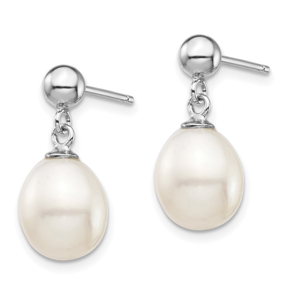 Sterling Silver Rhodium-plated 8-9mm FWC Pearl Necklace/Earrings Set