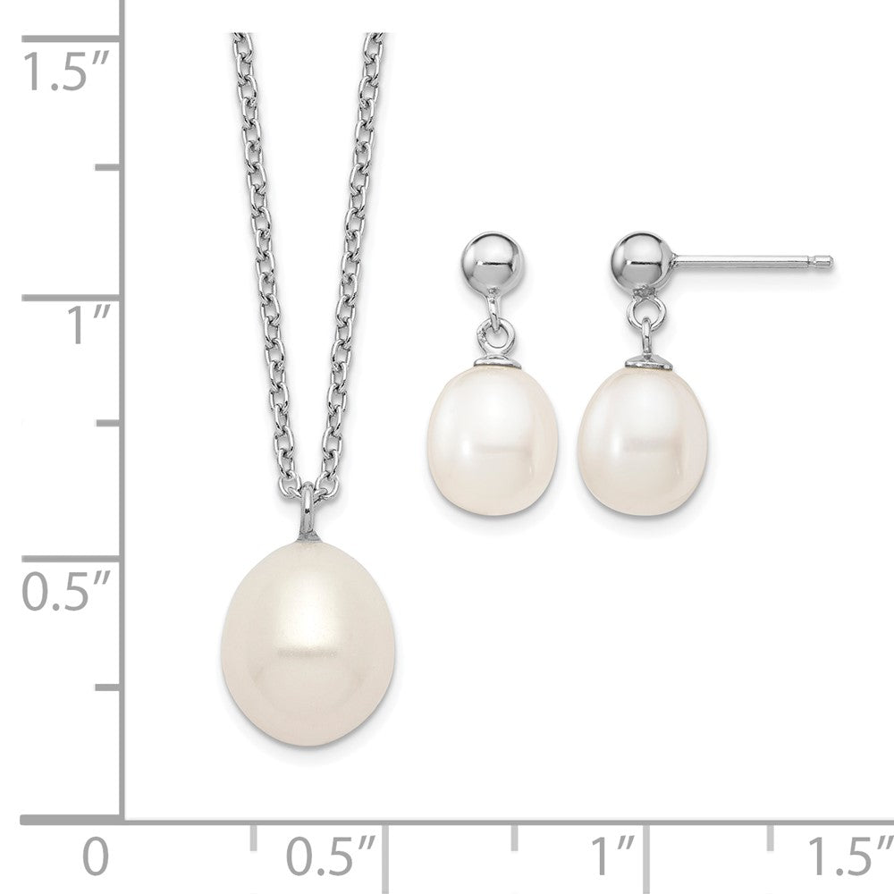 Sterling Silver Rhodium-plated 8-9mm FWC Pearl Necklace/Earrings Set
