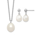 Sterling Silver Rhodium-plated 8-9mm FWC Pearl Necklace/Earrings Set