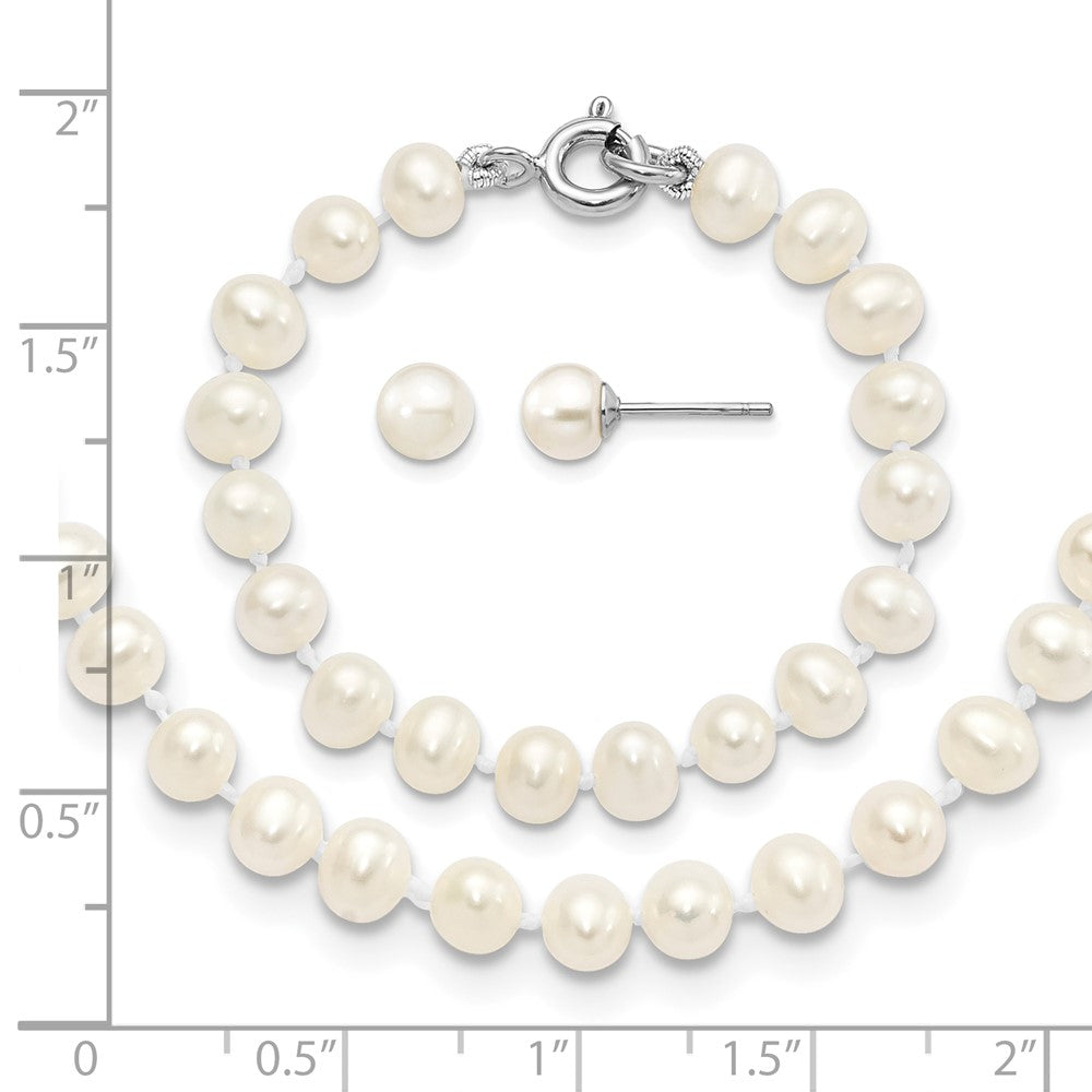 SS Madi K RH-pltd 5-6mm FWC Pearl Necklace, Bracelet & Earrring Set