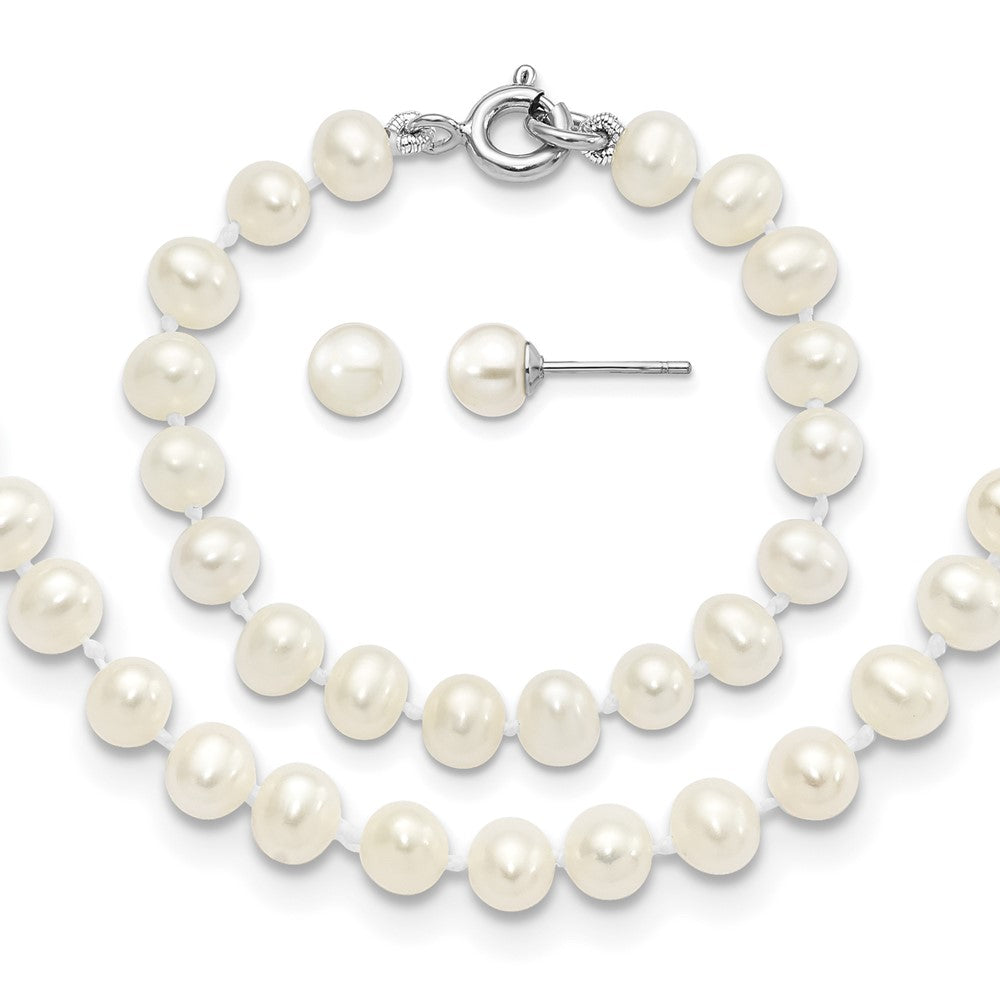 SS Madi K RH-pltd 5-6mm FWC Pearl Necklace, Bracelet & Earrring Set