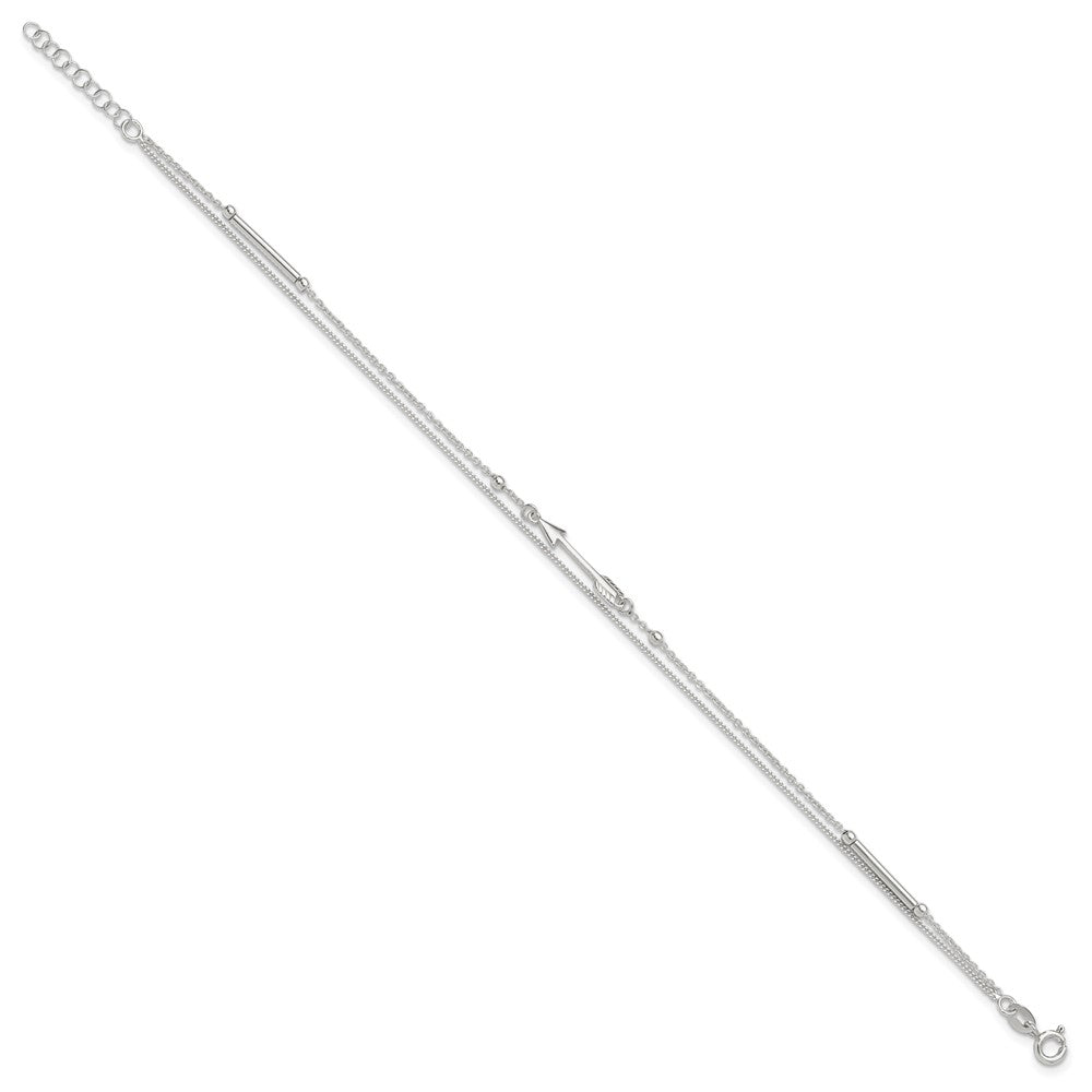 Sterling Silver 9in Plus 1in Ext. 2-strand Arrow and Bar Anklet