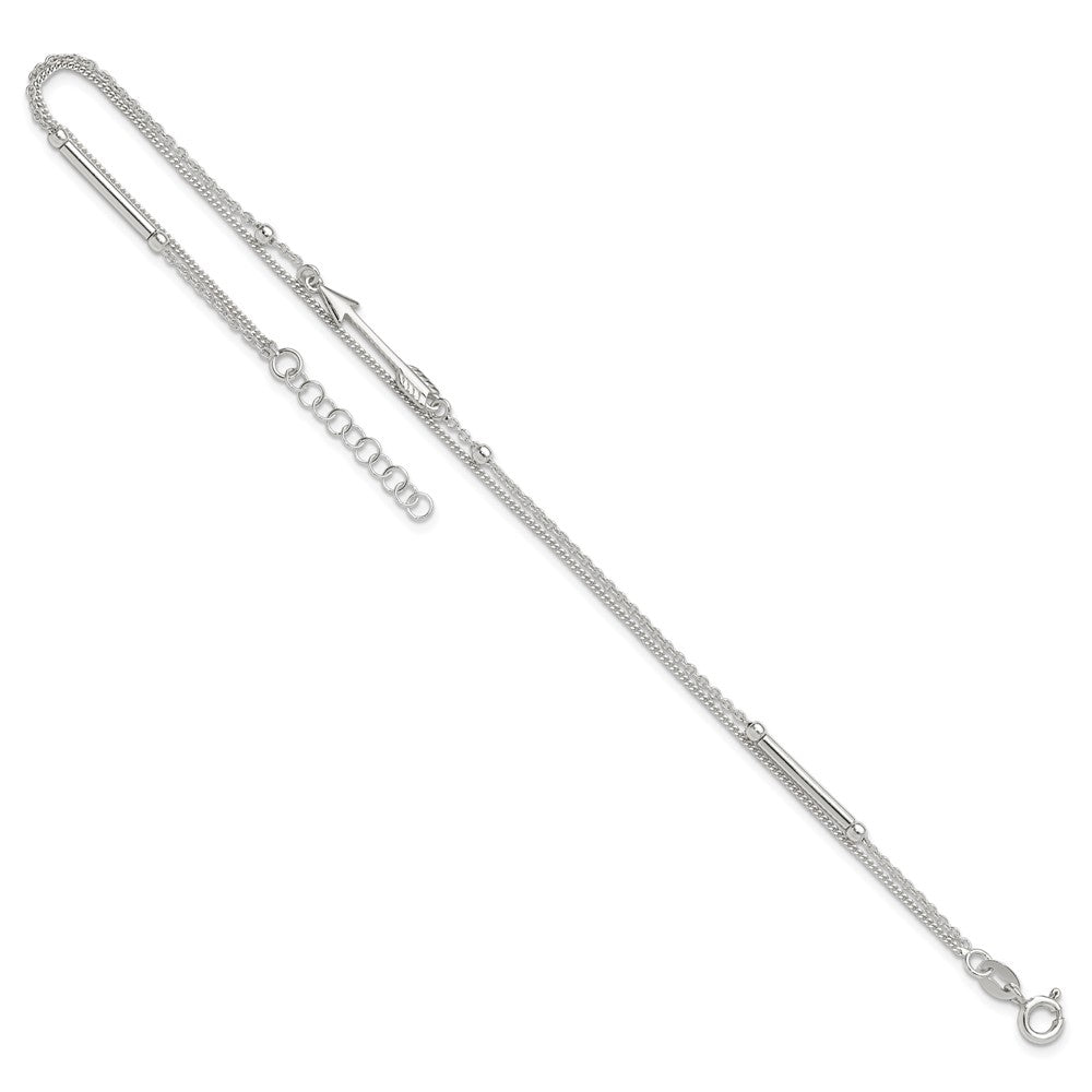Sterling Silver 9in Plus 1in Ext. 2-strand Arrow and Bar Anklet