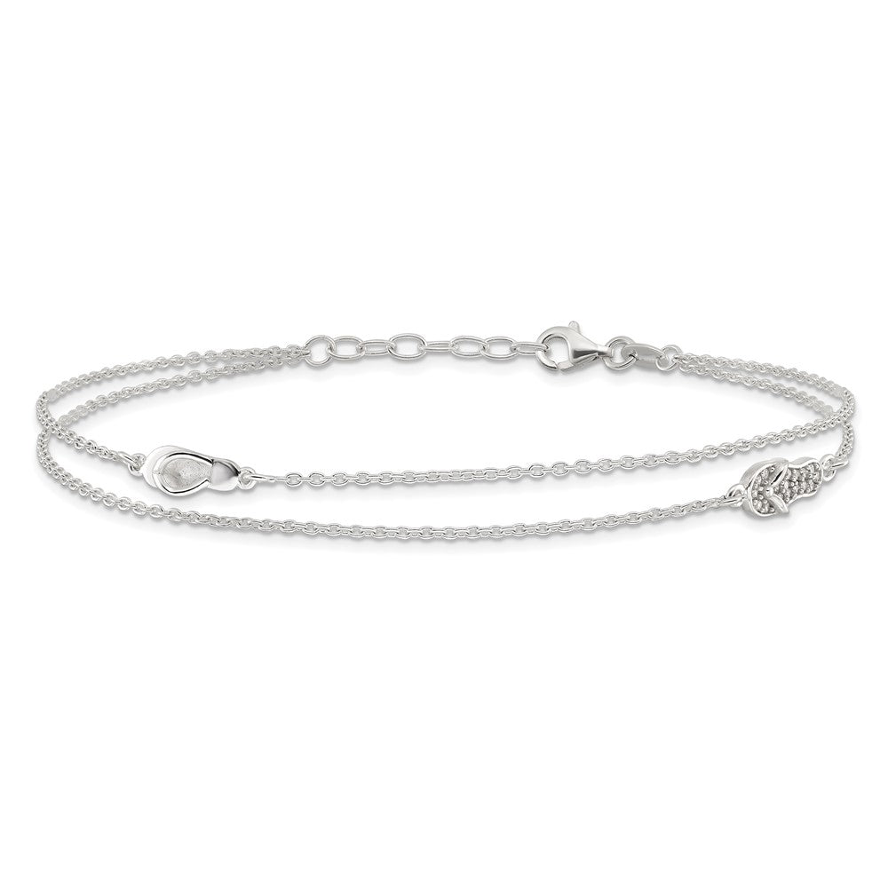 Sterling Silver CZ Flip Flop 9in Plus 1in Ext. Anklet