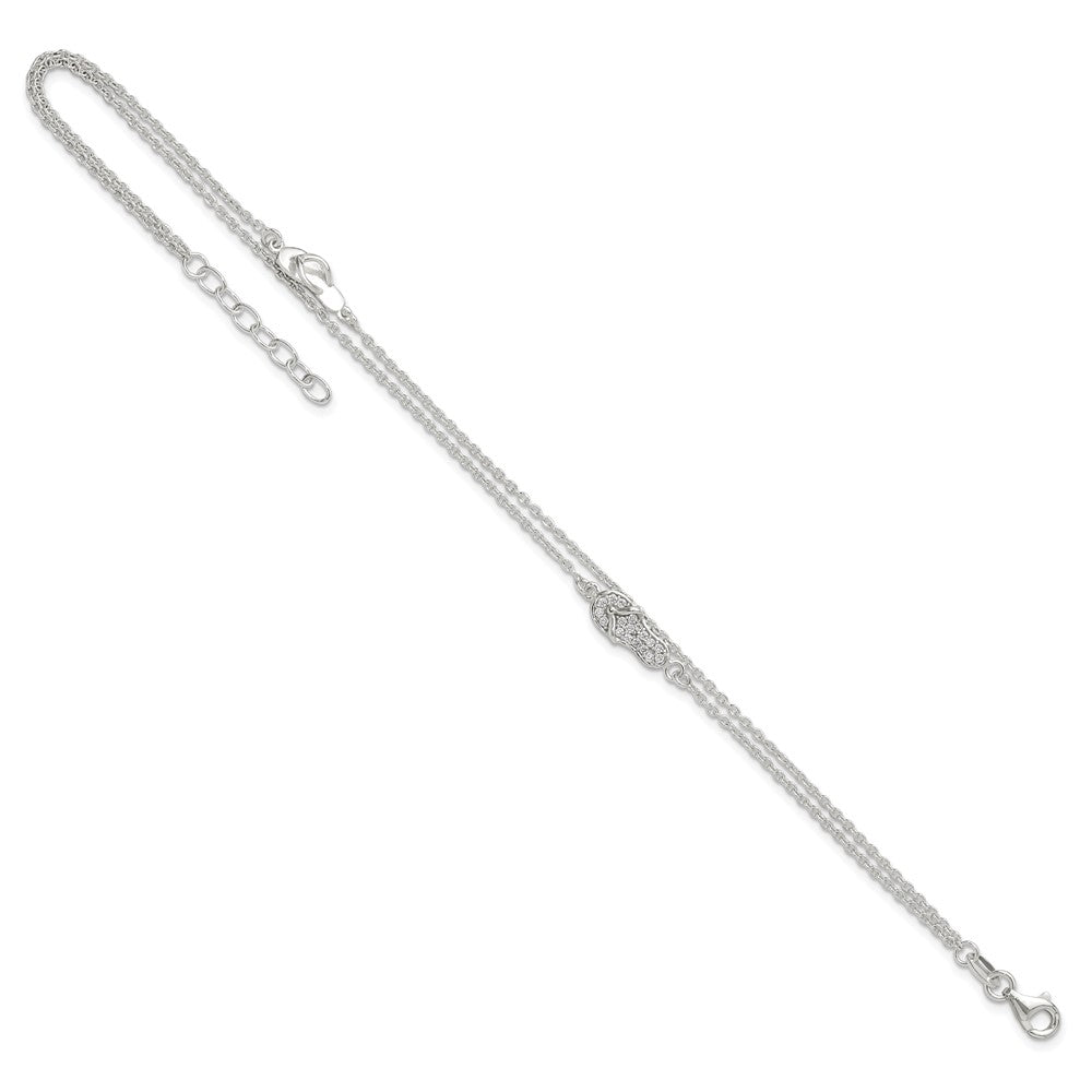 Sterling Silver CZ Flip Flop 9in Plus 1in Ext. Anklet