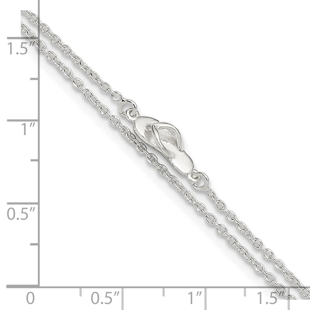 Sterling Silver CZ Flip Flop 9in Plus 1in Ext. Anklet