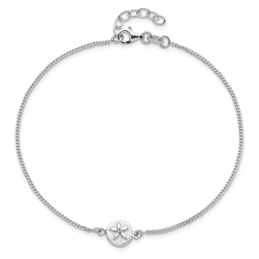 Sterling Silver with CZ Sand Dollar 9in Plus 1 in Ext. Anklet