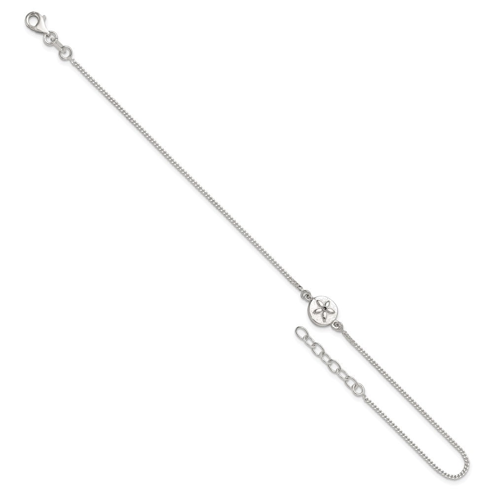 Sterling Silver with CZ Sand Dollar 9in Plus 1 in Ext. Anklet