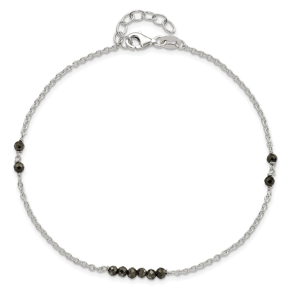 Sterling Silver Black CZ Beads 9in Plus 1 in Ext. Anklet