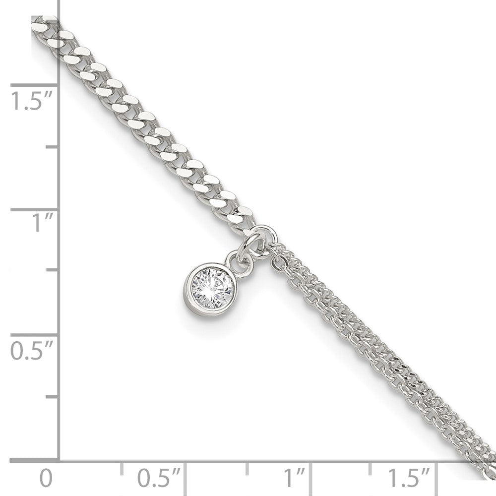 Sterling Silver CZ Fancy Chain 9in Plus 1in Ext. Anklet