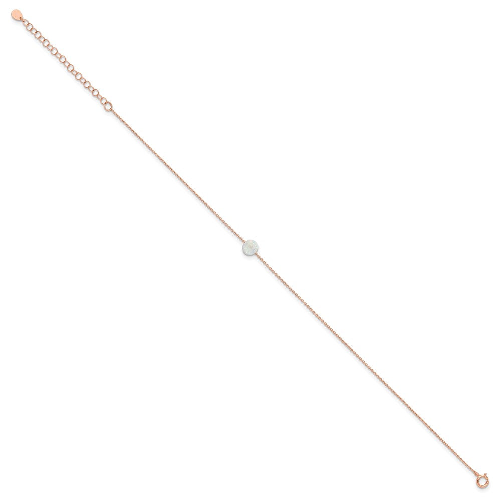 Sterling Silver Rose-tone White Created Opal 9in Plus 2 in ext. Anklet