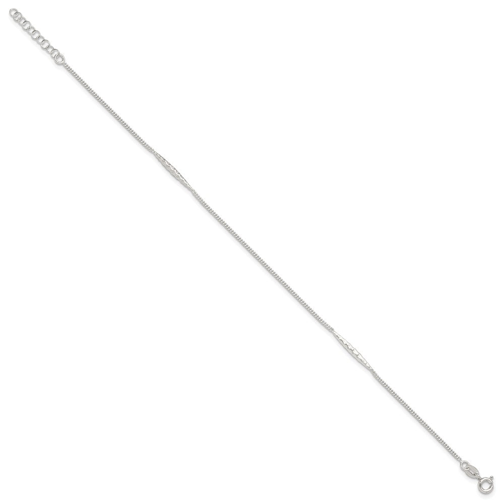 Sterling Silver 9in Plus 1 in Ext. Textured Bar Anklet