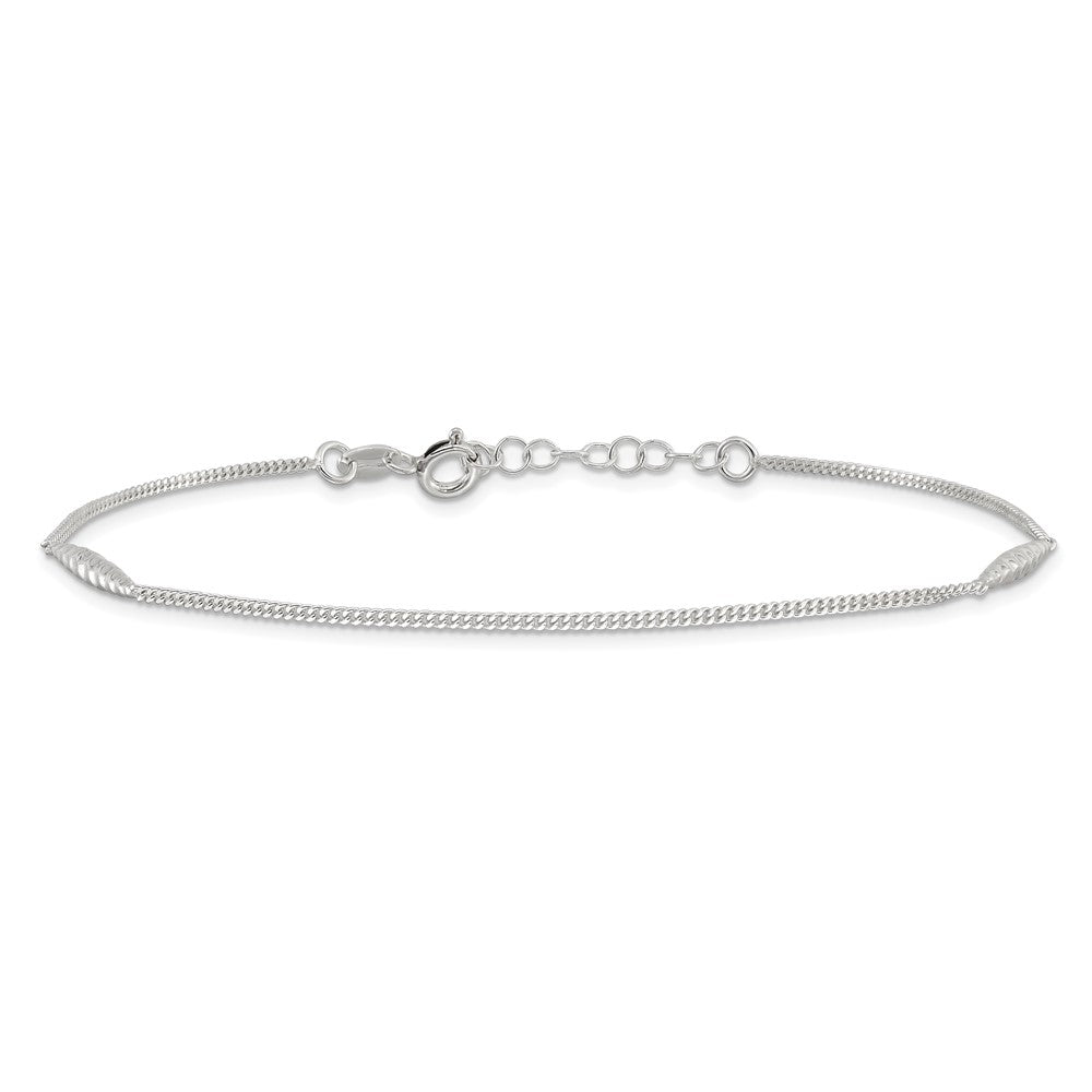 Sterling Silver 9in Plus 1 in Ext. Textured Bar Anklet