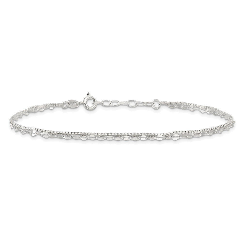 Sterling Silver 2-Strand 9in Plus 1 in Ext. Fancy Chain Anklet