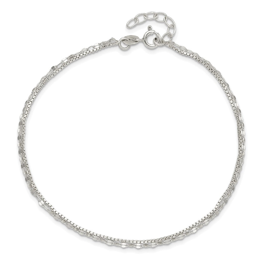 Sterling Silver 2-Strand 9in Plus 1 in Ext. Fancy Chain Anklet