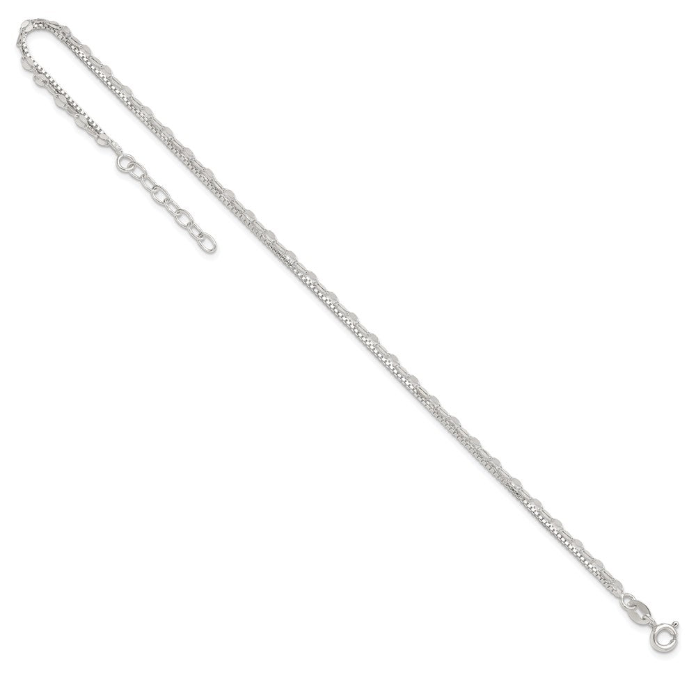 Sterling Silver 2-Strand 9in Plus 1 in Ext. Fancy Chain Anklet