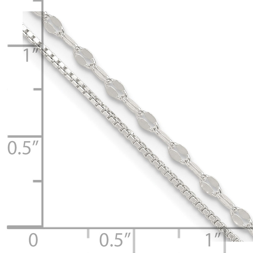 Sterling Silver 2-Strand 9in Plus 1 in Ext. Fancy Chain Anklet