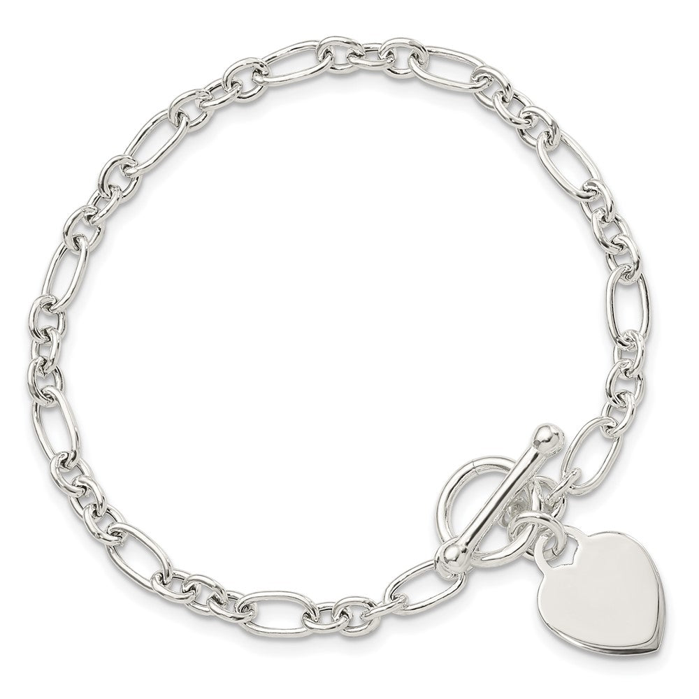 Sterling Silver Polished Heart Charm Fancy Link 7.5 inch Bracelet