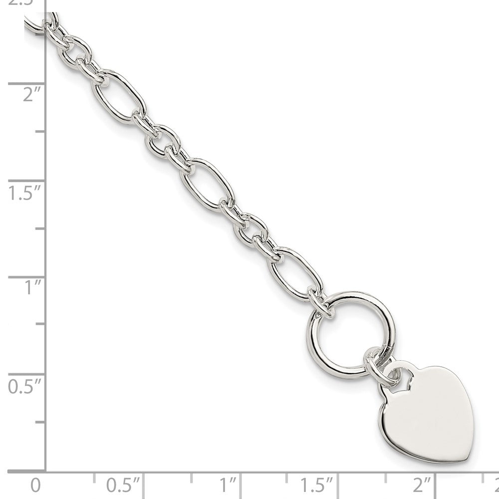 Sterling Silver Polished Heart Charm Fancy Link 7.5 inch Bracelet