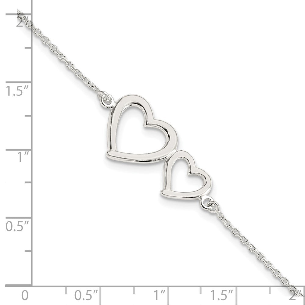 Sterling Silver Polished Two Hearts Bracelet